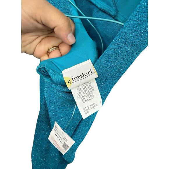 A Fortiori Maurice’s Y2K Open Back Prom Dress Evening Gown Turquoise Sparkle M - Picture 7 of 9